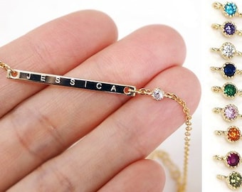 Personalized Bar bracelet, birthstone bracelet, Gold bar bracelet, bridesmaid gift, Custom Name Bracelet, Best Friend Gift, crystal bracelet