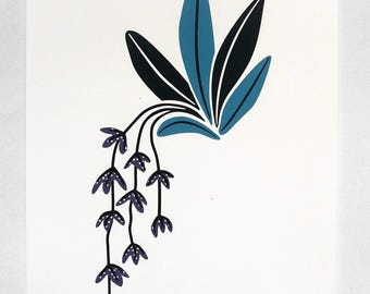 Orchid Tropical Botanical Screen Print on Ivory Opaline Paper | 8.6 × 12.2 in