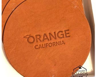 Orange CA Leather Coasters Set of 4 Item 2605COSORNG