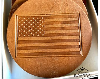 U.S. Flag Leather Coasters Set of 4 Item 2605COSUSA