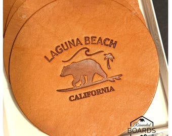 Laguna Beach Style #2 Leather Coasters Set of 4  Item 2605COSLAGU