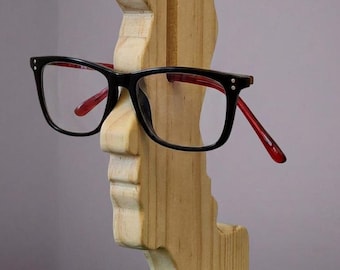 Soporte de madera para gafas, soporte para gafas con forma de rostro, soporte de madera hecho a mano para gafas de sol, organizador de escritorio, regalo único para él.