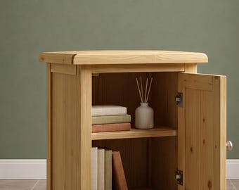 Mesita de noche de madera de pino natural, mesita de noche minimalista con estante, mesa de almacenamiento escandinava