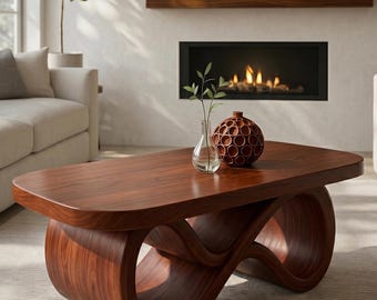 Sculptural Walnut Coffee Table, Organic Modern Infinity Loop Living Room Furniture