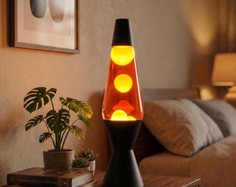 Lava Lamp Vintage - Custom Unique Decor Orange Yellow | Retro Glow Black Rocket | Cool Room Light