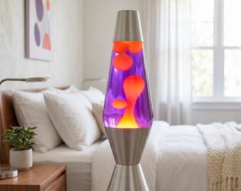 Lava Lamp - Vintage Custom Glow Decor Purple Orange | Unique Retro Rocket Light | Cool Night Gift