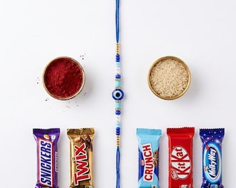 Stylish Evil Eye Rakhi for Brother with Roli Chawal – Protective Designer Rakhi