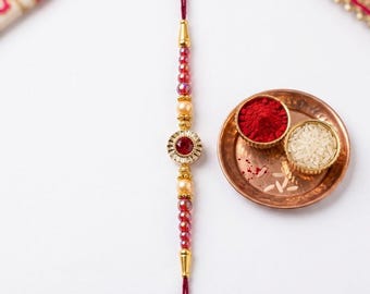 Red Rakhi for Brother with Roli Chawal | Single Raksha Bandhan Rakhi | Traditional Rakhi Gift | Indian Festival Rakhi USA