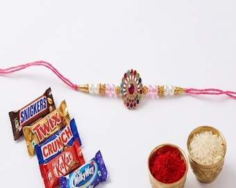 Rakhi z Roli Chawalem dla Brata | Zestaw Raksha Bandhan Rakhi | Tradycyjny prezent Rakhi | Projektant Rakhi USA