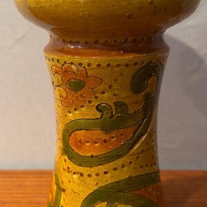 Vintage Rosenthal Netter Ceramic Candle Holder - Mid Century Modern Italian Art Pottery - Yellow with Green & Orange Floral Paisley
