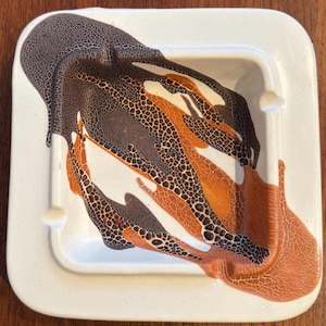 Vintage Royal Haeger Ashtray 2985 | Mid Century Modern Drip Glaze Pottery | Earth Tone Ceramic Square Cigar Tray | USA Vintage Tobacciana