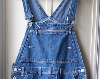 Vintage 90s Denim Overall Shorts, Dungarees, 725 Originals Short-alls, Workwear, Vintage Faded Jean short Overall, Size Medium