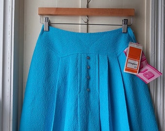 1960s  Sky-blue turquoise circle skirt by Alva Fashion Inc / New Old Stock MOD pleated crimplene skirt / Size 12, waist 26"