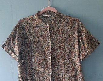 Vintage 60s/70s 'Lady Margaret' Blouse / Groovy Paisley Print /. Short Sleeve Boxy Style Cropped Blouse/