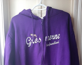 1980s Gros Morne Newfoundland Hoodie / Vintage Purple Souvenir Sweatshirt with Moose / Northern Lifestyles Hoodie / Adult Size Large