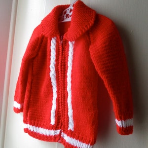 1970s bright red handknit sweater / Vintage red & white cableknit sweater jacket / Vintage knit jumper / toddler size 6 to 12 months image 5