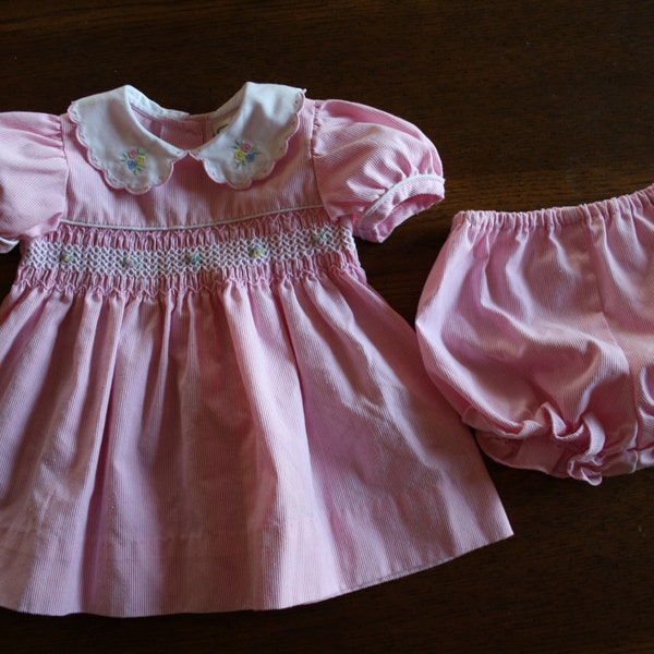 Pink pinstriped smocked dress and bloomers baby girl 3-6 months