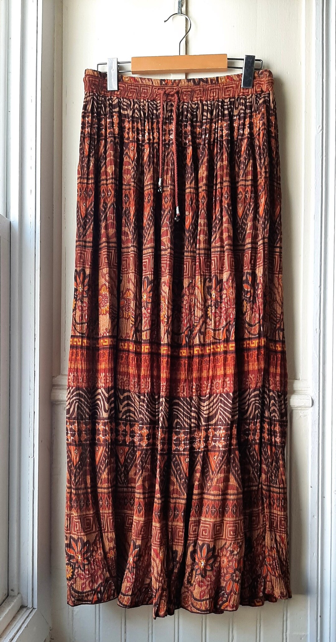 90s Brown Boho Midi Skirt (S)