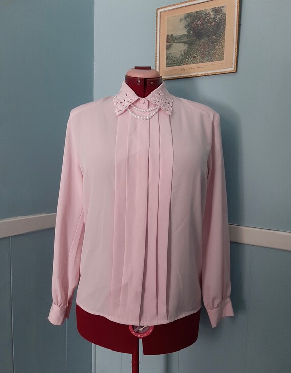 1980 Cottage core Carroll Reed pink blush blouse … - image 1