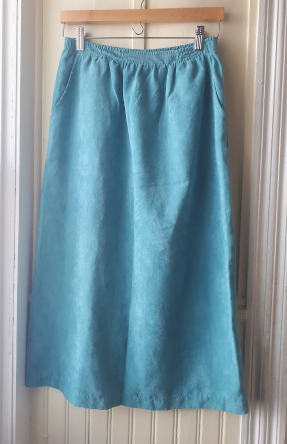 Vintage Aqua  Light Turquoise Raw Silk Midi Skirt