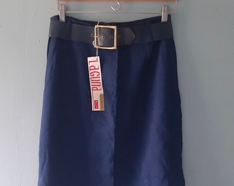 Vintage 60s/70s Hip 'Laguna' Skirt / MOD New Old Stock Navy Blue A-line Skirt in 2 Ply Snob Rayon / 28" waist