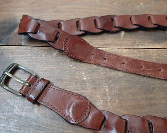 Vintage Nevada brown leather belt / Western style link leather belt, Size small to medium