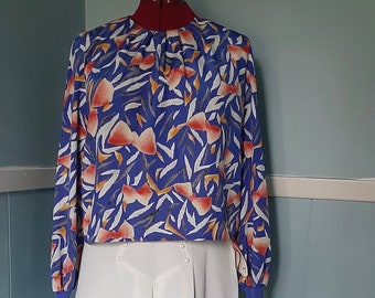 Vintage reworked cropped blouse, Boxy style crop blouse, 1980s/1990s Castleberry watercolour blouse, size 12