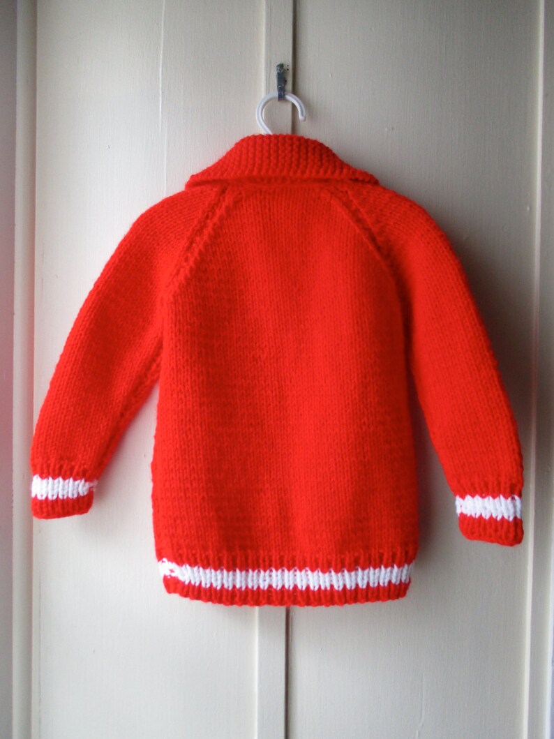 1970s bright red handknit sweater / Vintage red & white cableknit sweater jacket / Vintage knit jumper / toddler size 6 to 12 months image 4