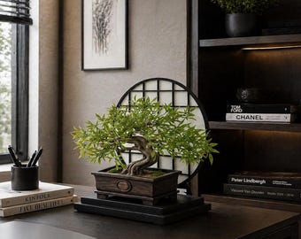 Small Moon Gate Bonsai Plinth, Japanese Zen Display Stand, Modern Home Decor