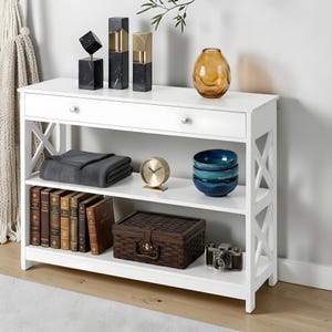 3 Tier Console Table Narrow Hallway Side Table Storage Organization Wooden Shelves