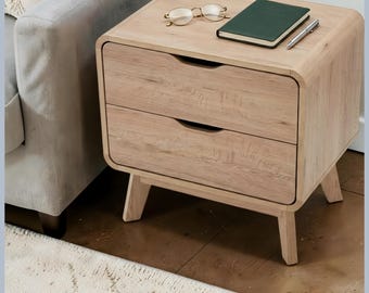2 Drawer Bedside Table Oak Nightstand Side Storage Home Decor Unit