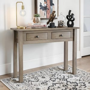 Solid Pine Console Table 2 Drawer Narrow Hallway storage organization TV unit