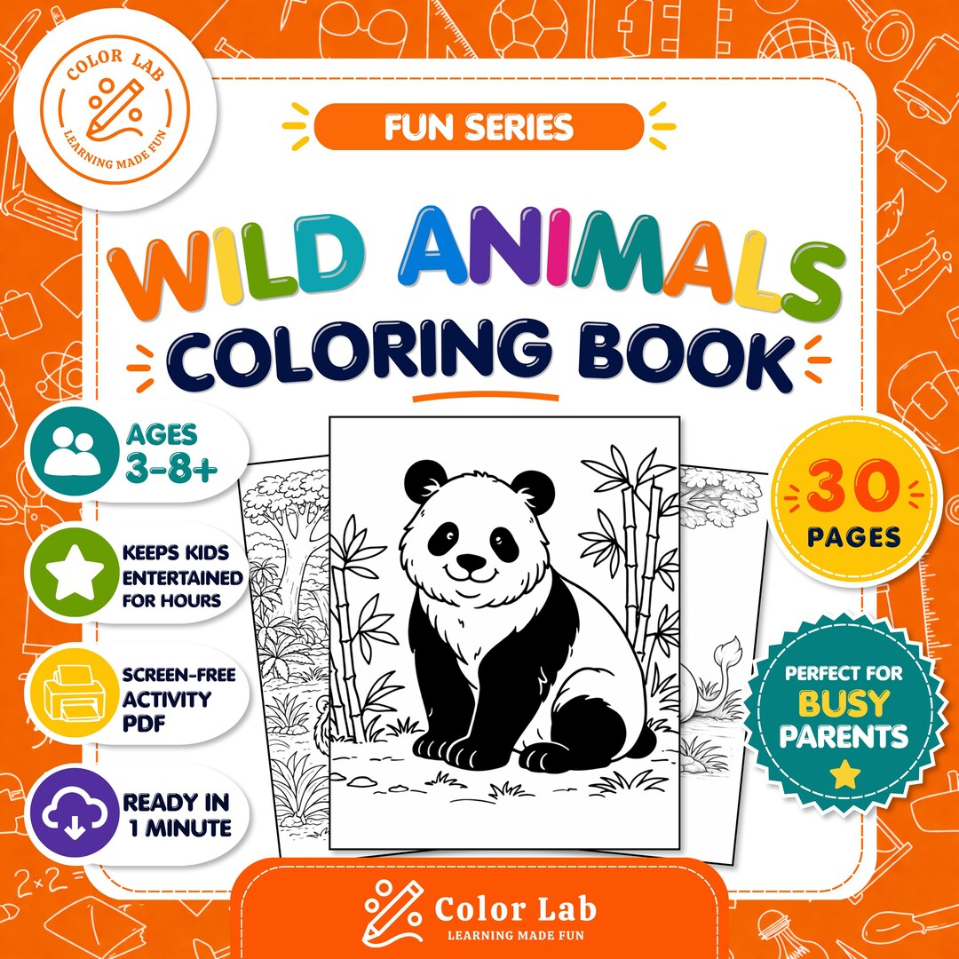 Wild Animals Coloring Book for Kids | Printable PDF | Fun & Educational ...