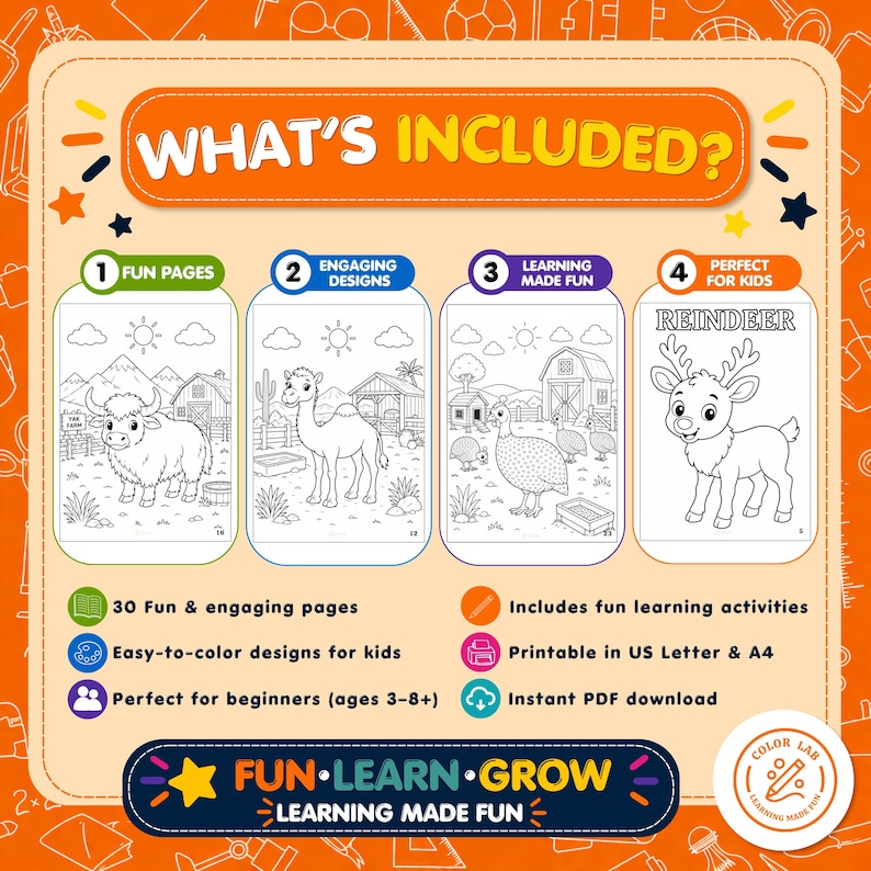 Country Animals Coloring Book for Kids Bolume 4, Printable Animal ...