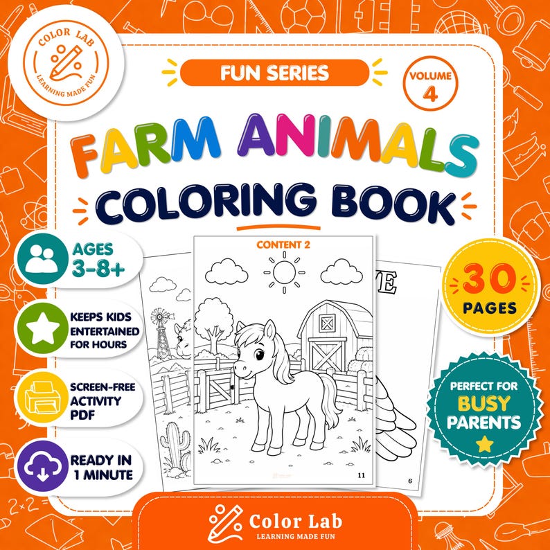 Country Animals Coloring Book for Kids Bolume 4, Printable Animal ...