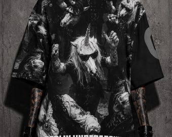 Berlin Unicorn // DarkTechno Couture All-Over Print Oversized Tee
