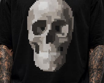 Pixel Skull Oversized T-Shirt, Cyber Grunge Y2K Streetwear Tee