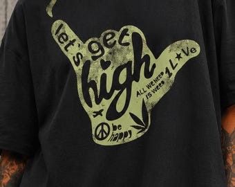 Shaka Hand Oversized T-Shirt, Unisex Grunge Shirt, Y2K Streetwear, Rave Festival tee