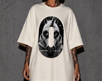 Oversized Unicorn T-Shirt, Techno Graphic Tee, Rave Festival Clothing, Unisex Cotton Tee