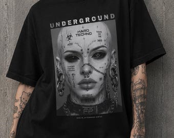 Underground Techno Oversized T-Shirt, Berlin Rave Streetwear Tee, Cyberpunk / Dark Techno Graphic Shirt