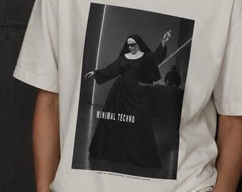 Minimal Techno Nun Oversized T-Shirt / Gothic Club Tee