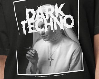 Dark Techno Nun oversized t-shirt – Berlin Series, dark underground style, No Sleep aesthetics.