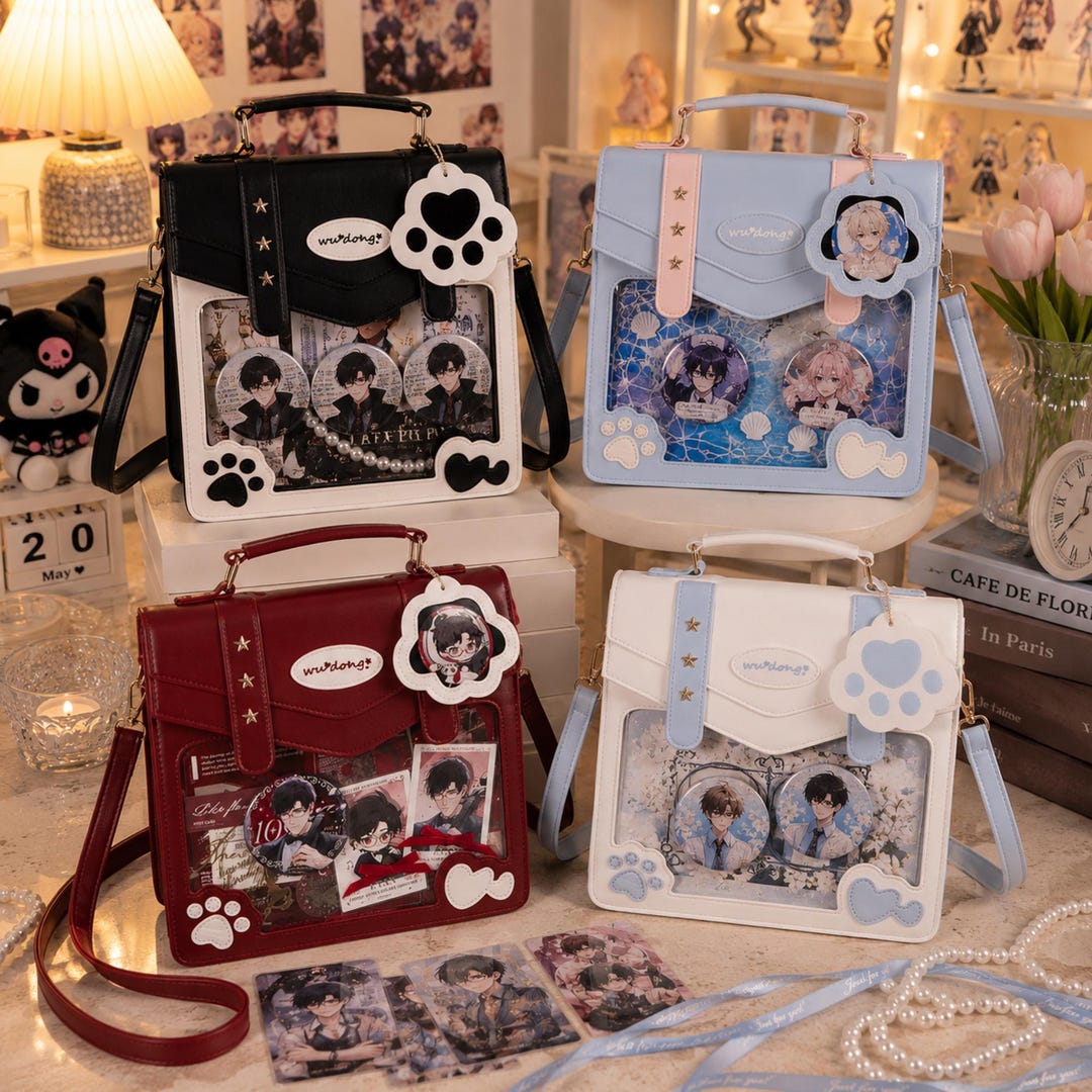 Kawaii Paw Ita Backpack, Cat Paw Anime Pin Display Bag, Japanese