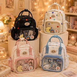 Kawaii Polka Dot Ita Backpack Transparent Display Window Cute Japanese Nylon School Bag Casual Travel Backpack