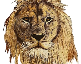 Portrait de lion pointillé à la main avec couleur - téléchargement numérique Fine Art original