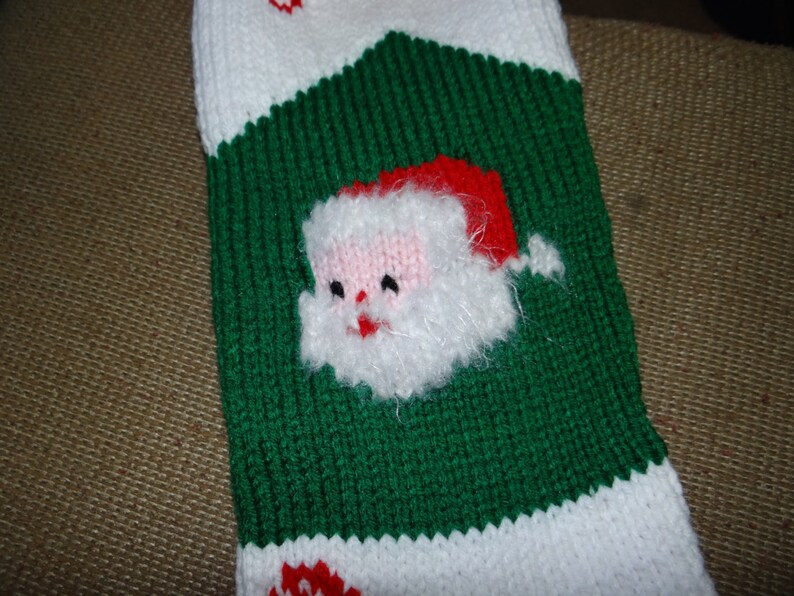 Personalized Handmade Knitted Christmas Stocking Wool Available Santa with fuzzy beard & Candy Cane Ready for Christmas 2024 image 4