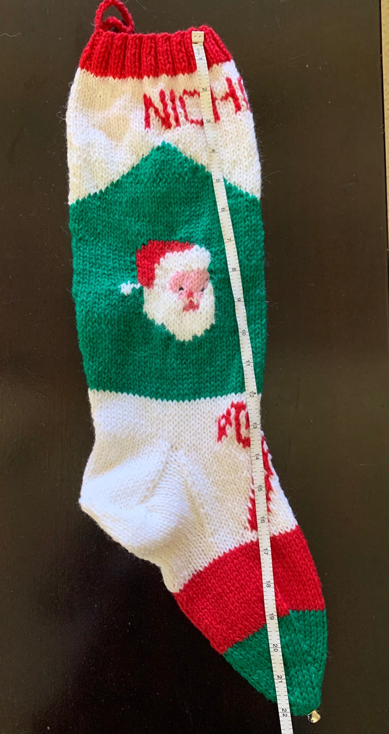 Personalized Handmade Knitted Christmas Stocking Wool Available Santa with fuzzy beard & Candy Cane Ready for Christmas 2024 image 6