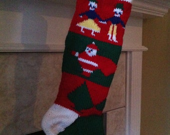 Personalized Handmade Knitted Christmas Stocking *Wool Available* - Dancing Kids, Santa & Trees - Ready for Christmas 2024