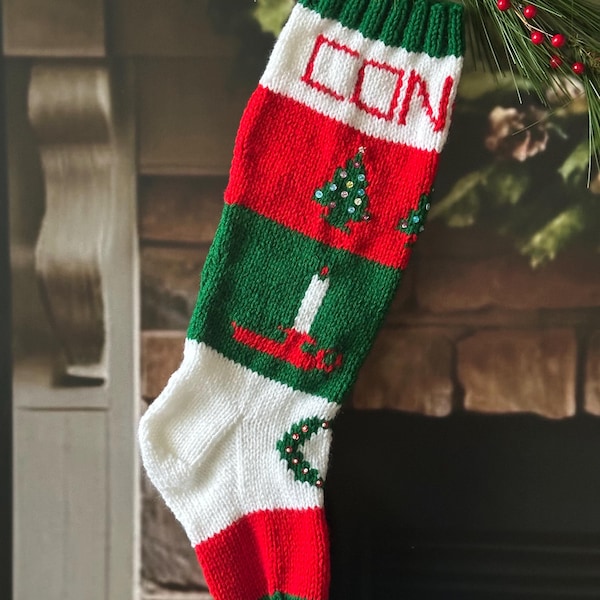 Personalized Handmade Knitted Christmas Stocking *Wool Available* - Trees, Candles & Wreath - Ready for Christmas 2026