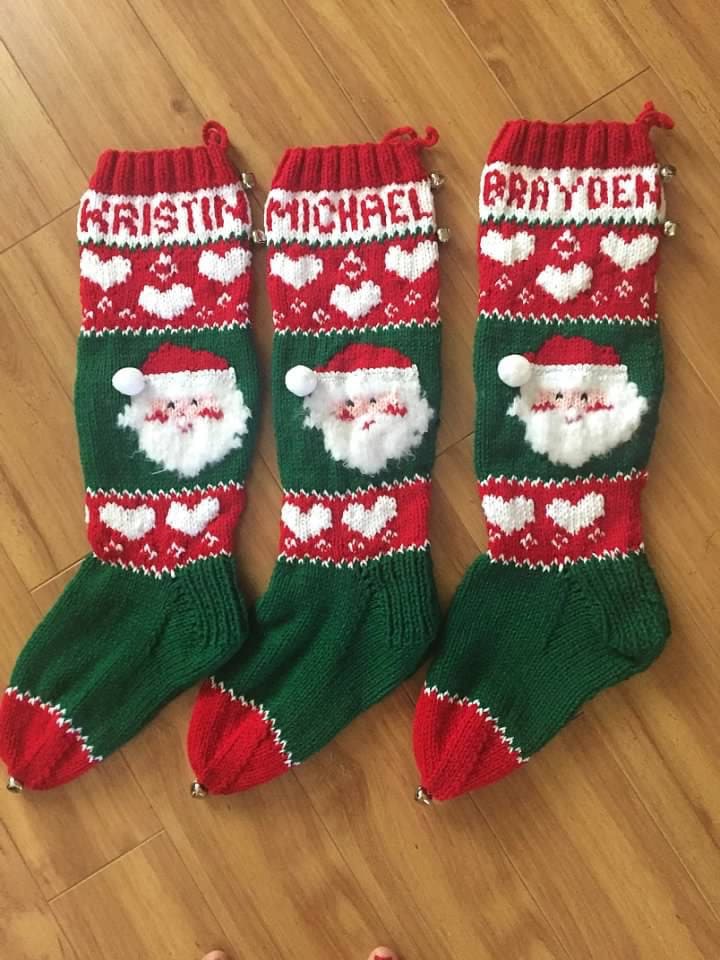 Personalized Handmade Knitted Christmas Stocking *Wool Available* Santa & Hearts - Ready for Christmas 2025